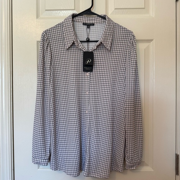 Adrianna Papell Black and White Checkered Button Down Shirt - Picture 1 of 12